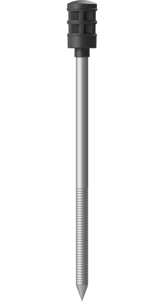 Стена 2MT. Полимерный тарельчатый дюбель с рёбрами ограничения глубины и забивным металлическим распорным элементом с мелкой накаткой и термоизоляционной головкой